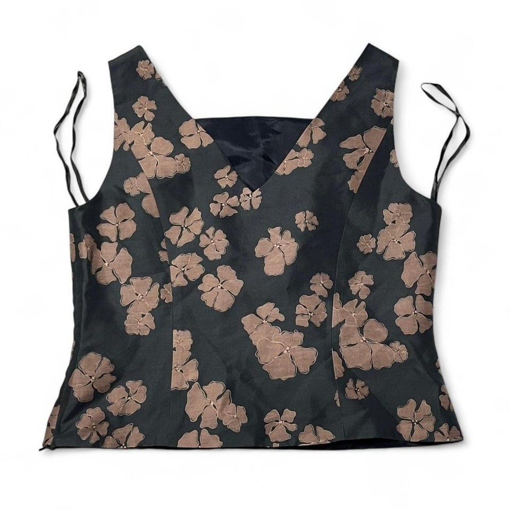 Adrianna Papell black floral silk tank - size 10 - Picture 3 of 4